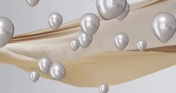 Animatie Van Zilveren Ballonnen Zwevend Goud Witte Achtergrond Feest Feestconcept — Stockvideo