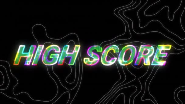Animatie Van Hoge Score Tekst Neon Patroon Achtergrond Mondiaal Videospelletje — Stockvideo