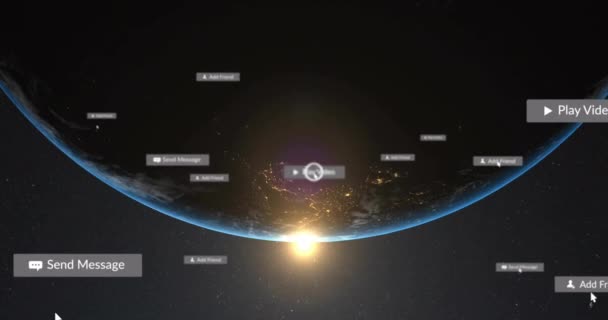 Uzaydaki Sosyal Medya Bildirimlerinin Animasyonu Sosyal Veri Dijital Arayüz Bağlantı — Stok video