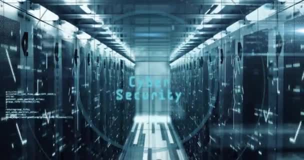 Animasjon Cybersikkerhetstekst Digital Databehandling Dataservere Globalt Online Sikkerhet Tilkoblinger Databehandling – stockvideo