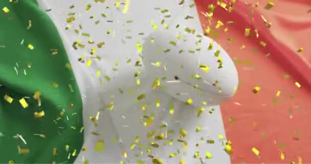 Animace Konfet Nad Bílým Ragbyovým Míčkem Vlajkou Itálie Ragby Sport — Stock video