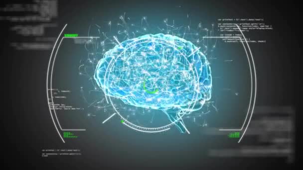 Анімація Сканування Обробки Даних Над Мозком Глобальна Технологія Наука Концепція — стокове відео