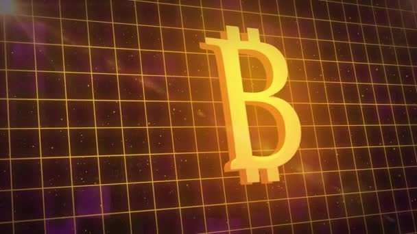 Анимирование Иконки Bitcoin Обработки Данных Тёмного Фона Концепция Глобальной Валюты — стоковое видео