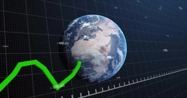 Animación Línea Verde Procesamiento Datos Digitales Todo Mundo Conexiones Globales — Vídeo de stock
