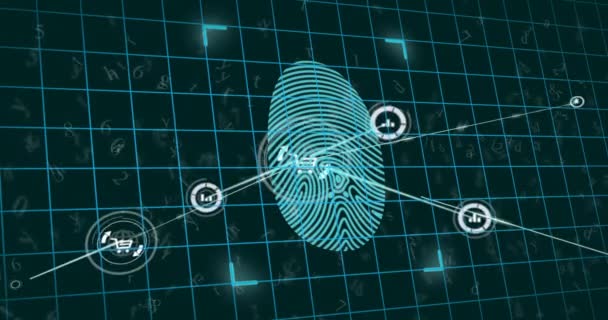 Biometrikus Ujjlenyomat Animálása Ikonok Adatfeldolgozás Kapcsolatainak Hálózata Globális Kapcsolatok Számítástechnikai — Stock videók