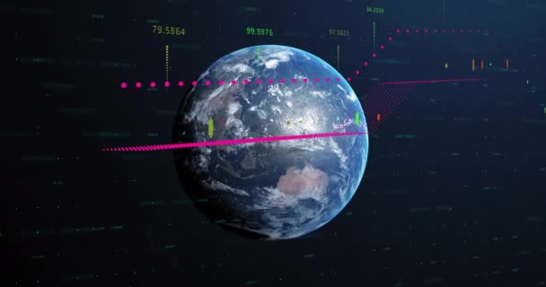 Animation Der Digitalen Datenverarbeitung Über Den Globus Globale Verbindungen Computer — Stockvideo