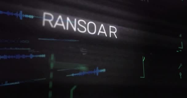Animation Von Ransomware Text Über Netzwerk Von Verbindungen Mit Daten — Stockvideo