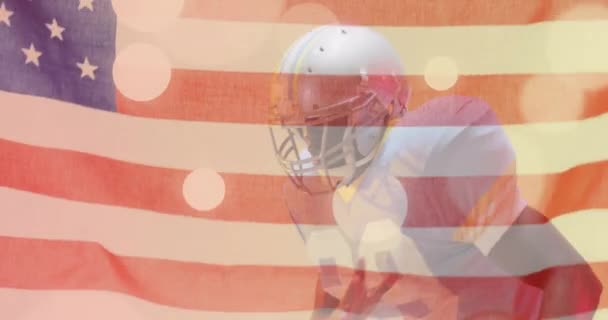 Kafkas Amerikan Futbolcusu Amerikan Bayrağının Animasyonu Amerikan Vatanseverliği Spor Rekabet — Stok video