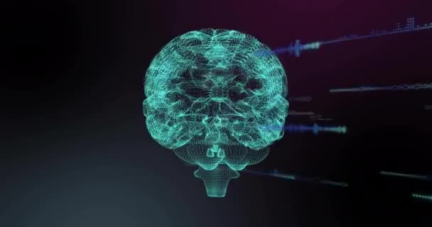 Анимация Цифровой Обработки Данных Над Человеческим Мозгом Глобальный Искусственный Интеллект — стоковое видео