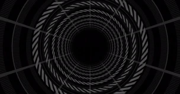 Animatie Van Blokketting Tunnel Zwarte Achtergrond Mondiale Verbindingen Computer Gegevensverwerkingsconcept — Stockvideo