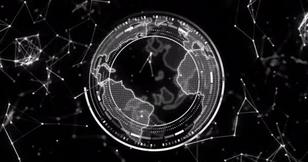 Siyah Arkaplan Üzerinde Bağlantıları Veri Işlemesi Olan Dünyanın Animasyonu Dijital — Stok video