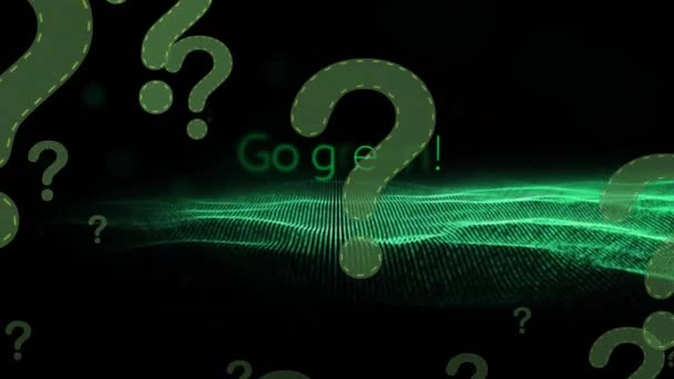 緑色のテキストを黒い背景に緑色の斑点の上に疑問符を付けるアニメーション グローバルエコロジー アイコン デジタルインターフェースのコンセプトデジタル生成ビデオ — ストック動画