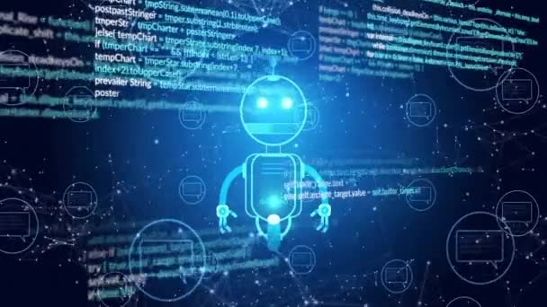 Simgeli Veri Işlemeli Chat Robotu Animasyonu Dijital Olarak Oluşturulmuş Küresel — Stok video