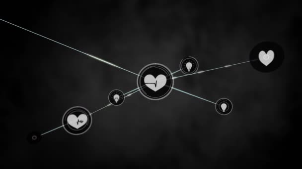 Animation Eines Netzwerks Von Verbindungen Mit Herzsymbolen Auf Dunklem Hintergrund — Stockvideo