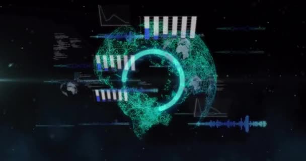 Animacja Mózgu Cyfrowe Przetwarzanie Danych Ciemnym Tle Globalne Bezpieczeństwo Cybernetyczne — Wideo stockowe