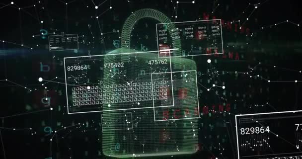 어두운 배경에서 디지털 데이터 자물쇠의 애니메이션 글로벌 사이버 컴퓨팅 데이터 — 비디오