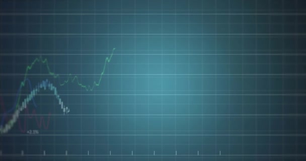 Animation Von Diagrammen Und Datenverarbeitung Über Den Aktienmarkt Globales Geschäfts — Stockvideo