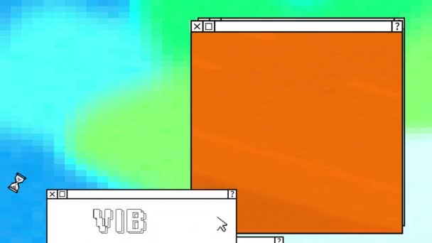 Animatie Van Vibes Tekst Computer Vensterschermen Met Neon Patroon Mondiale — Stockvideo