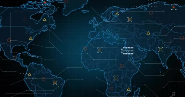 Animation Von Verbindungsnetzen Und Datenverarbeitungsverbindungen Über Die Weltkarte Globale Verbindungen — Stockvideo
