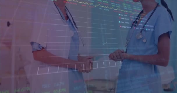 Animación Del Procesamiento Datos Financieros Través Diversos Médicos Hospital Medicina — Vídeos de Stock