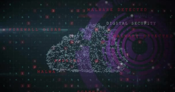 Animation Digital Data Processing Padlock Dark Background Global Cyber Security — Stock Video