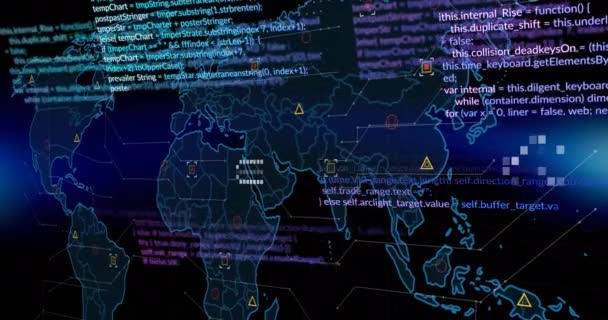 Animation Der Digitalen Datenverarbeitung Über Der Weltkarte Globale Verbindungen Computer — Stockvideo