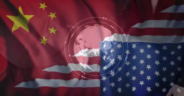 Animation Scanner Globe Hand Moving Flags China America Chinese American — Stock Video
