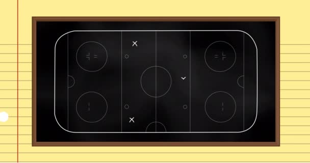 Animatie Van Ijshockey Sportveld Met Tactieken Strategietekeningen Geregelde Papieren Achtergrond — Stockvideo