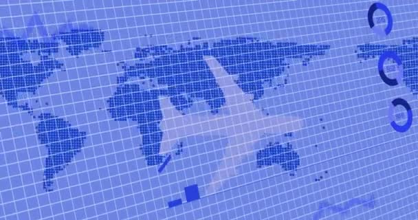 Animação Diagramas Processamento Dados Sobre Mapa Mundo Avião Conceito Viagem — Vídeo de Stock