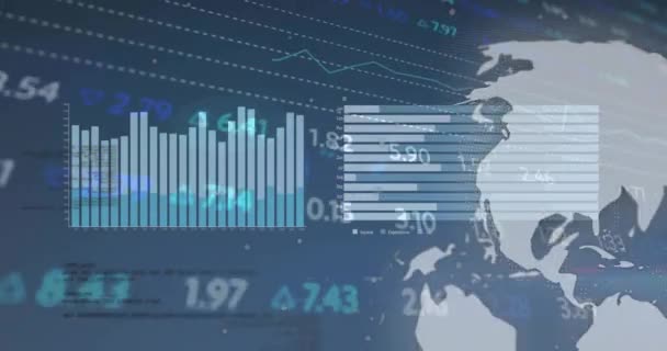 Animazione Dell Elaborazione Dei Dati Finanziari Tutto Mondo Sfondo Scuro — Video Stock