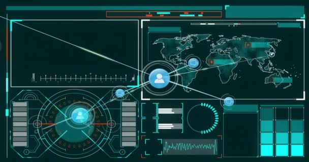 Animasi Jaringan Koneksi Dengan Ikon Dan Pengolahan Data Atas Layar — Stok Video