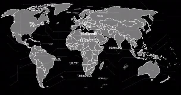 Animación Del Procesamiento Digital Datos Mapa Del Mundo Sobre Fondo — Vídeo de stock