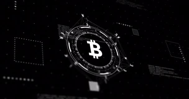 Animasi Jaringan Dengan Pengolahan Data Dan Tanda Bitcoin Atas Latar — Stok Video