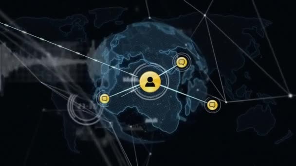 Animacja Sieci Połączeń Ikonami Całym Świecie Koncepcja Globalnego Biznesu Cyfrowego — Wideo stockowe