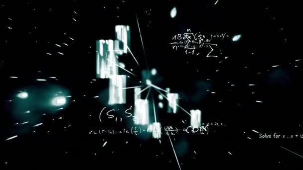 Animation Mathematical Equations Light Spots Black Background Equations Mathematics Digital — Stock Video