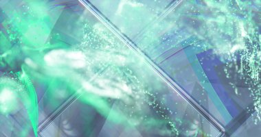Kristalin üzerinde yeşil noktalar. Soyut arkaplan, geçmişe dönük gelecek ve dijital olarak oluşturulmuş görüntü konsepti.