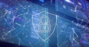 Bağlantı ağının resmi ve arayüzdeki dijital simge. dijital arayüz, iletişim ve teknoloji konsepti dijital olarak oluşturulmuş görüntü.