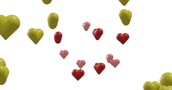 Obraz Kolorowych Serc Poruszających Się Białym Tle Walentynki Koncepcja Miłości — Zdjęcie stockowe