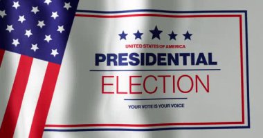 Amerika başkanlık seçimlerinin animasyonu, oyunuz Amerikan bayrağı unsurlarıyla sesli mesajınız. Amerika, demokrasi, seçimler, hükümet, politika ve iletişim, dijital olarak oluşturulmuş video.