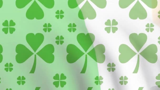Animace Shamrocks Přes Vlajku Irska Den Svatého Patricka Koncepce Oslav — Stock video