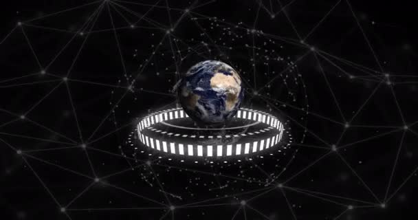Animação Globo Com Ícones Processamento Dados Sobre Fundo Preto Inteligência — Vídeo de Stock