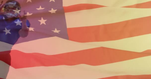 Анимация Кавказского Американского Футболиста Флага Сша Американский Патриотизм Спорт Конкуренция — стоковое видео