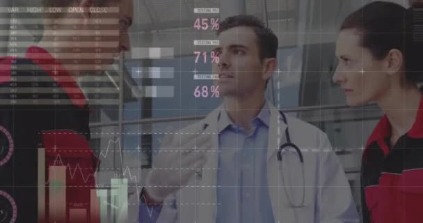 Animace Zpracování Finančních Údajů Různých Lékařů Nemocnici Globální Medicína Připojení — Stock video