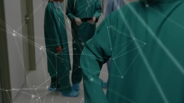 Animering Kopplingar Över Olika Kirurger Global Medicin Anslutningar Databehandling Och — Stockvideo