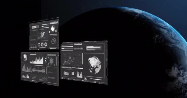 Animacja Cyfrowego Przetwarzania Danych Globie Ciemnym Tle Koncepcja Globalnych Połączeń — Wideo stockowe