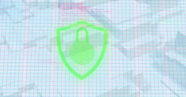 Animazione Lucchetto Biometrico Elaborazione Dati Digitale Blocchi Concetto Globale Sicurezza — Video Stock