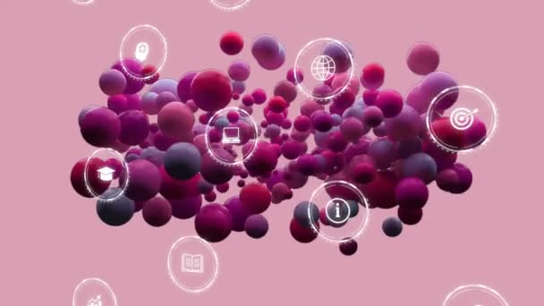 ピンクの背景のスポット上のアイコンのアニメーション グローバルソーシャルメディア アイコン デジタルインターフェースのコンセプトデジタル生成ビデオ — ストック動画