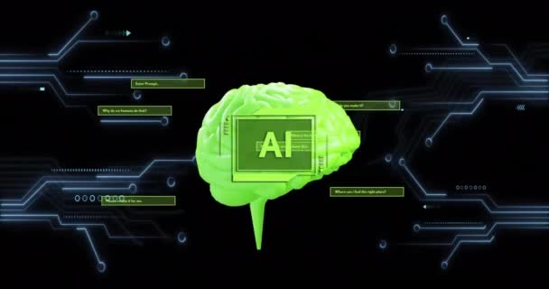 Animation Binary Coding Data Processing Brain Global Artificial Intelligence Finance — Stock Video