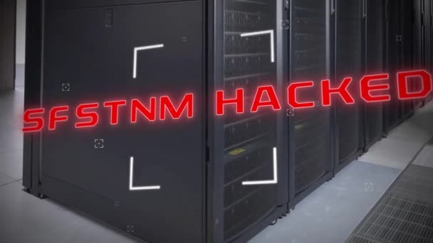 컴퓨터 서버를 시스템 텍스트 디지털 데이터 처리의 애니메이션 글로벌 사이버 — 비디오