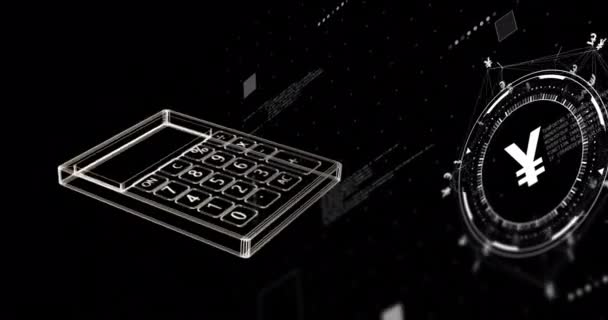 Анімація Символу Валюти Калькулятора Чорному Тлі Глобальні Фінанси Бізнес Язки — стокове відео